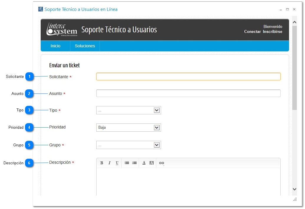 Enviar solicitud de error o mejora