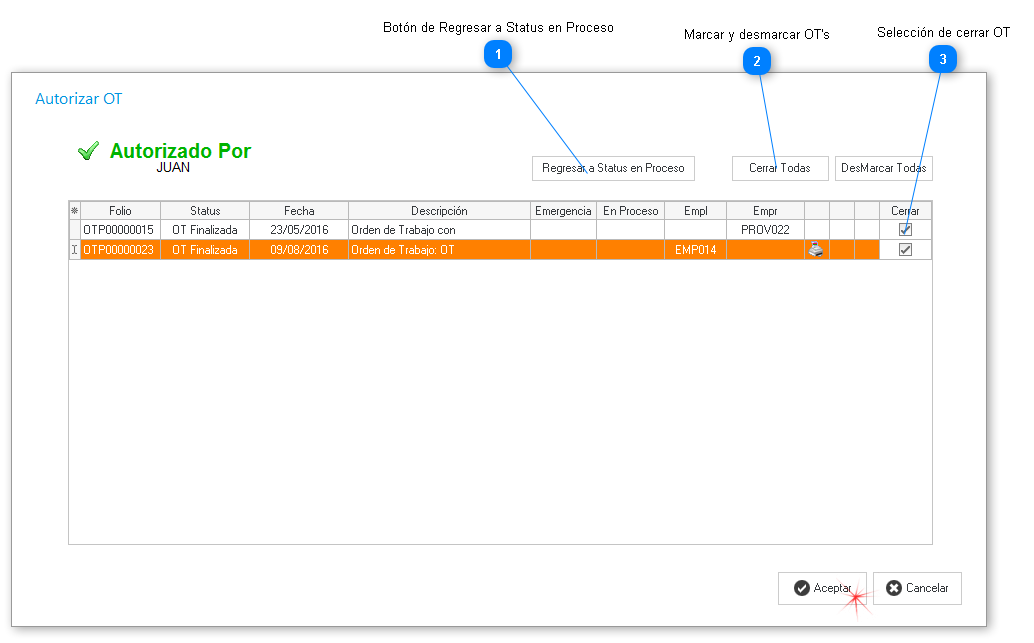 Cerrar Ordenes de Trabajo