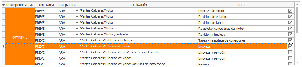 3. Selección de Tareas a incluir en OT